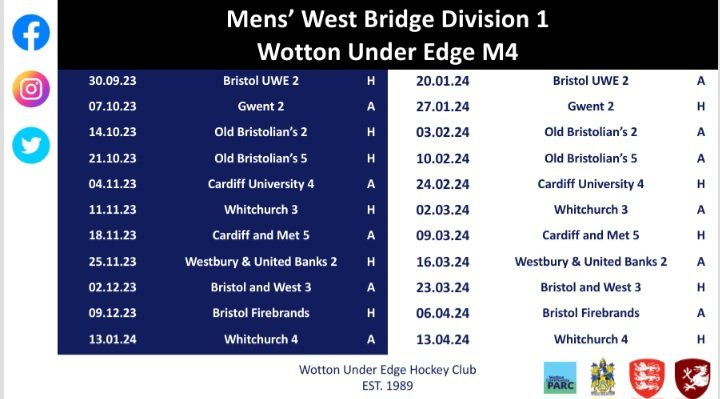 Happy new fixtures everyone! 

(Thoughts go out to those with an away trip on the final day 😉)

#OneClub #PackTheParc 

@KLBSport @swsportsnews @HockeyWestUK @UpYourGame_SWSN @EnglandHockey @hockey_mentors @HockeyWales