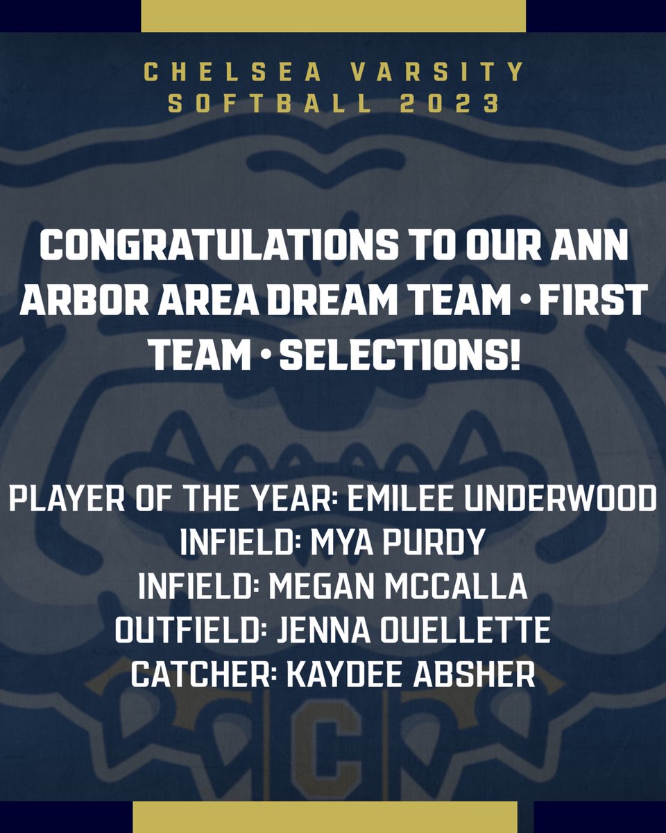 Congratulations <a href="/emile_underwood/">Emilee Underwood</a> , <a href="/PurdyMya/">Mya Purdy</a> , <a href="/MccallaMegan/">Megan McCalla</a> , <a href="/JennaOuellette_/">Jenna Ouellette</a> , and <a href="/KaydeeAbsher/">Kaydee Absher</a> !! We are so proud of you, way to represent <a href="/ChelseaBulldogs/">Chelsea Athletics</a> !!