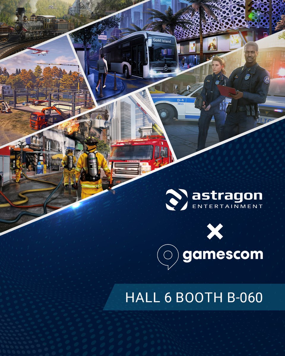 Ready for our gamescom line-up? 👀

Visit us in Hall 6, Booth B-060 to experience our latest gaming highlights!

👷Construction Simulator
🚌Bus Simulator 21 Next Stop
🚔Police Simulator: Patrol Officers
🔥Firefighting Simulator: The Squad
🚂Railroads Online

See you there! 🫶