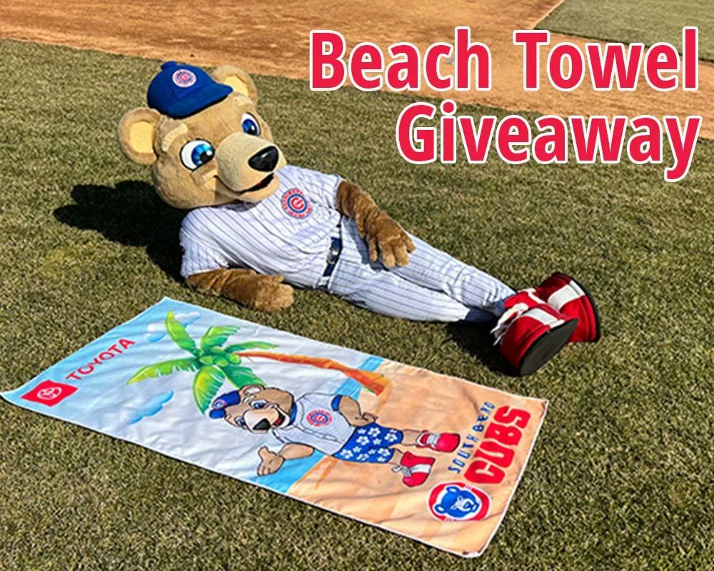 South Bend Cubs on X: Be one of the first 1000 fans through the  @FourWindsField gates on Wednesday, July 5, and receive this #SBCubs beach  towel, as presented by @Toyota! We can