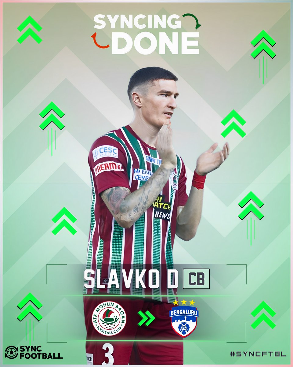 ✔ Sync𝗗𝗢𝗡𝗘 ~ Montenegrin defender Slavko Damjanovic completed his signing with Bengaluru FC.

#bengalurufc #bfc #heroisl #syncftbl