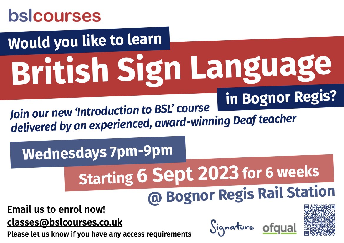 bslcourses's tweet photo. Would you like to learn British Sign Language (BSL) in Bognor Regis? Our training room is at The_Track, inside Bognor Regis Rail Station! Come and learn a new, visual language which will open a whole new world to you!
#britishsignlanguage #bsl #bslcourses #deaf https://t.co/DkN6phQo6u