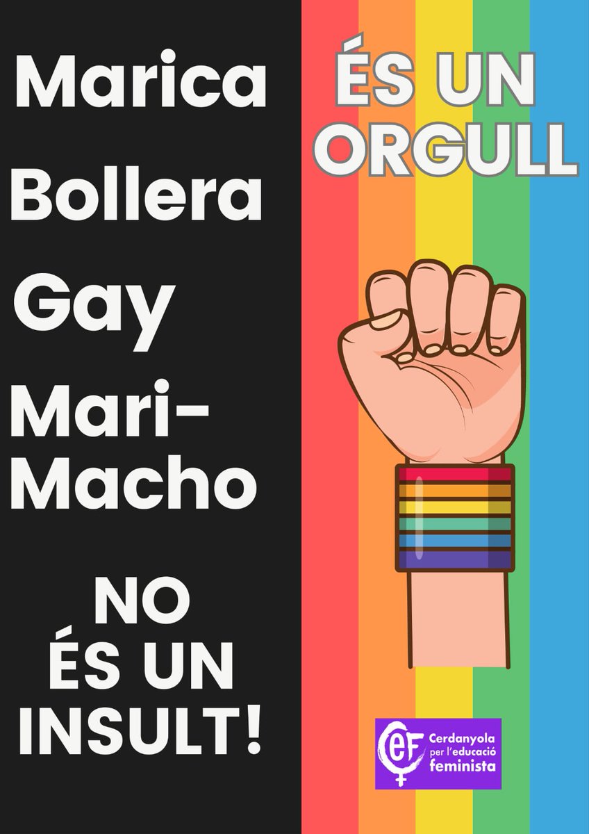 Davant l'augment de les agressions LGTBIfòbiques i l'atac de l'extrema dreta als drets fonamentals de les personas LGTBIQA+ des de CEF lluitem per a l'eradicació d'actituds que normalitzen la violència masclista i homòfoba
Visca el dia de l'Orgull 🌈
 #28J
 #OrgullLGTBIQ
