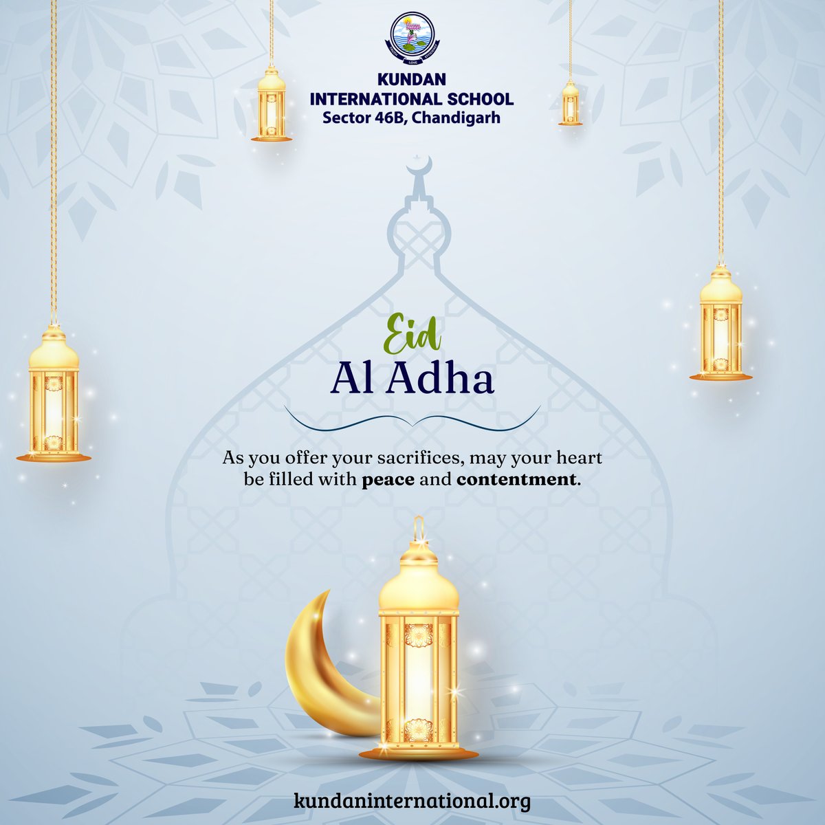 Eid-al-Adha🌙 is a time to reflect on our faith and renew our commitment to Allah. Wishing you and your family a blessed and peaceful celebration🕌

#EidMubarak #RenewalOfFaith #KundanInternationalSchool #SchoolInChandigarh #Education #SchoolSpirit #BlendedLearning #Curriculum