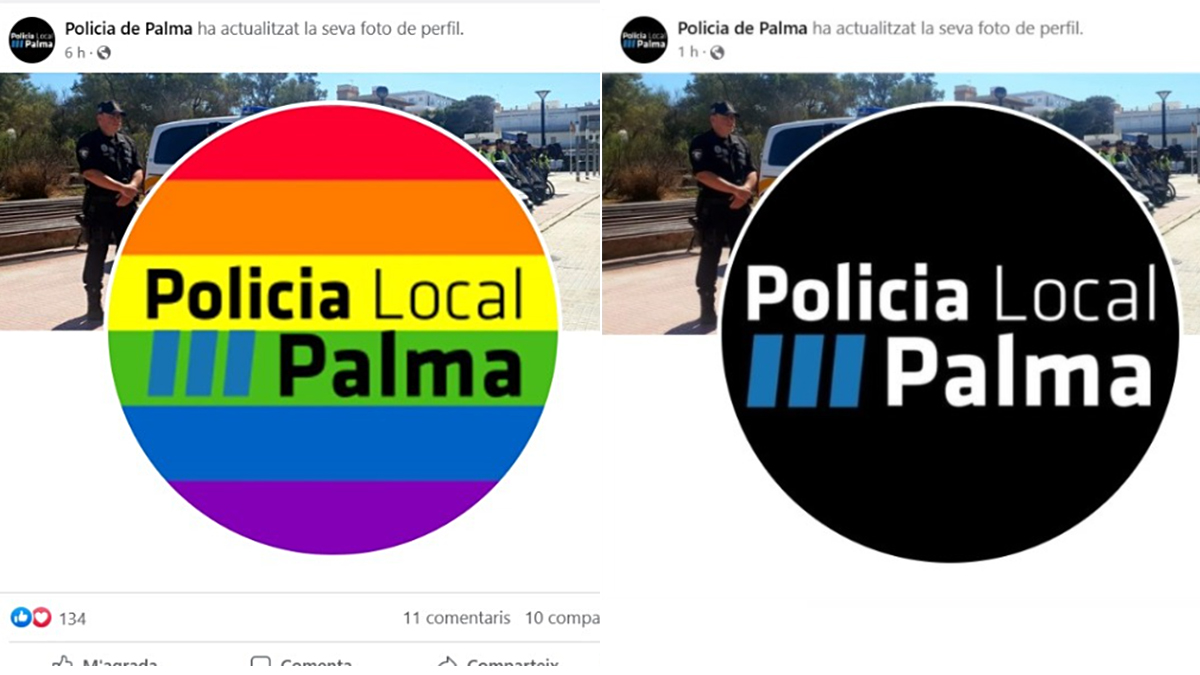 el_pais's tweet photo. 🔴 DIRECTO | El Ayuntamiento de Palma retira la bandera LGTBI de las redes sociales de la Policía dos horas después de colgarla https://t.co/muM1d03M5W https://t.co/OC6tOB4Oy2