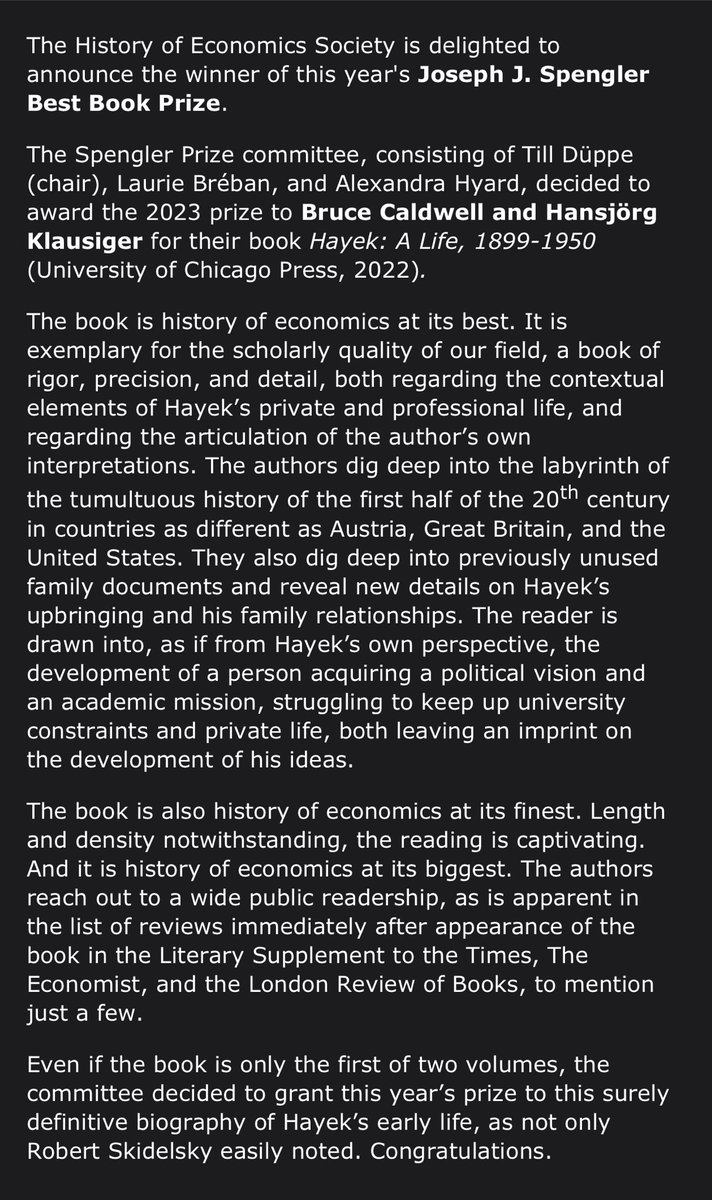 Received this email a few minutes ago and so excited for Bruce and Hansgeorg.  Their book is so impressive as a work of scholarship, and so important for students of modern political economy.  I cannot wait for Volume 2.  In the meantime, CONGRATULATIONS!!!