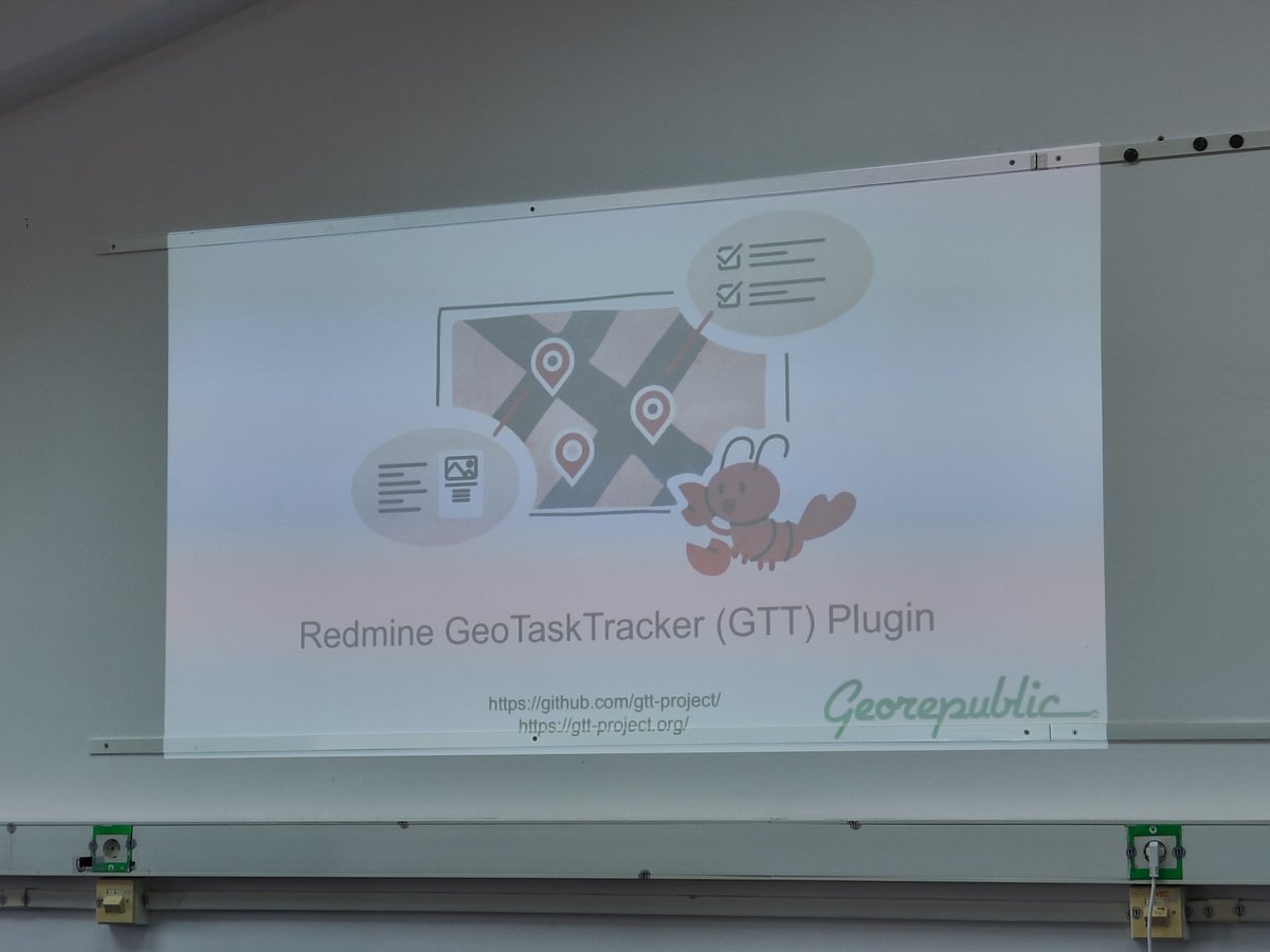 themoovida's tweet image. GeoTaskTracker about to start at #FOSS4G2023 in room Drini. #redmine plugin for Geospatial Tickets