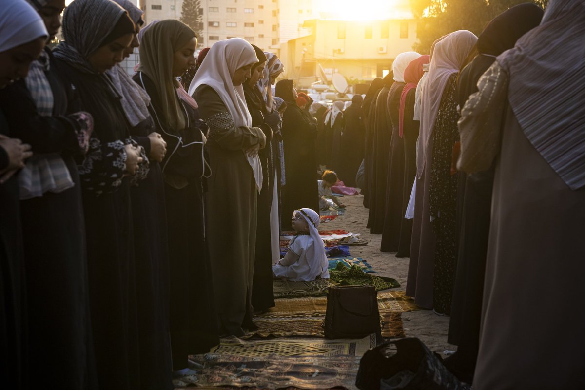Palestinian Muslims offer Eid al-Adha prayer in Gaza City, Wednesday, June 28, 2023. (AP Photo/Fatima Shbair)