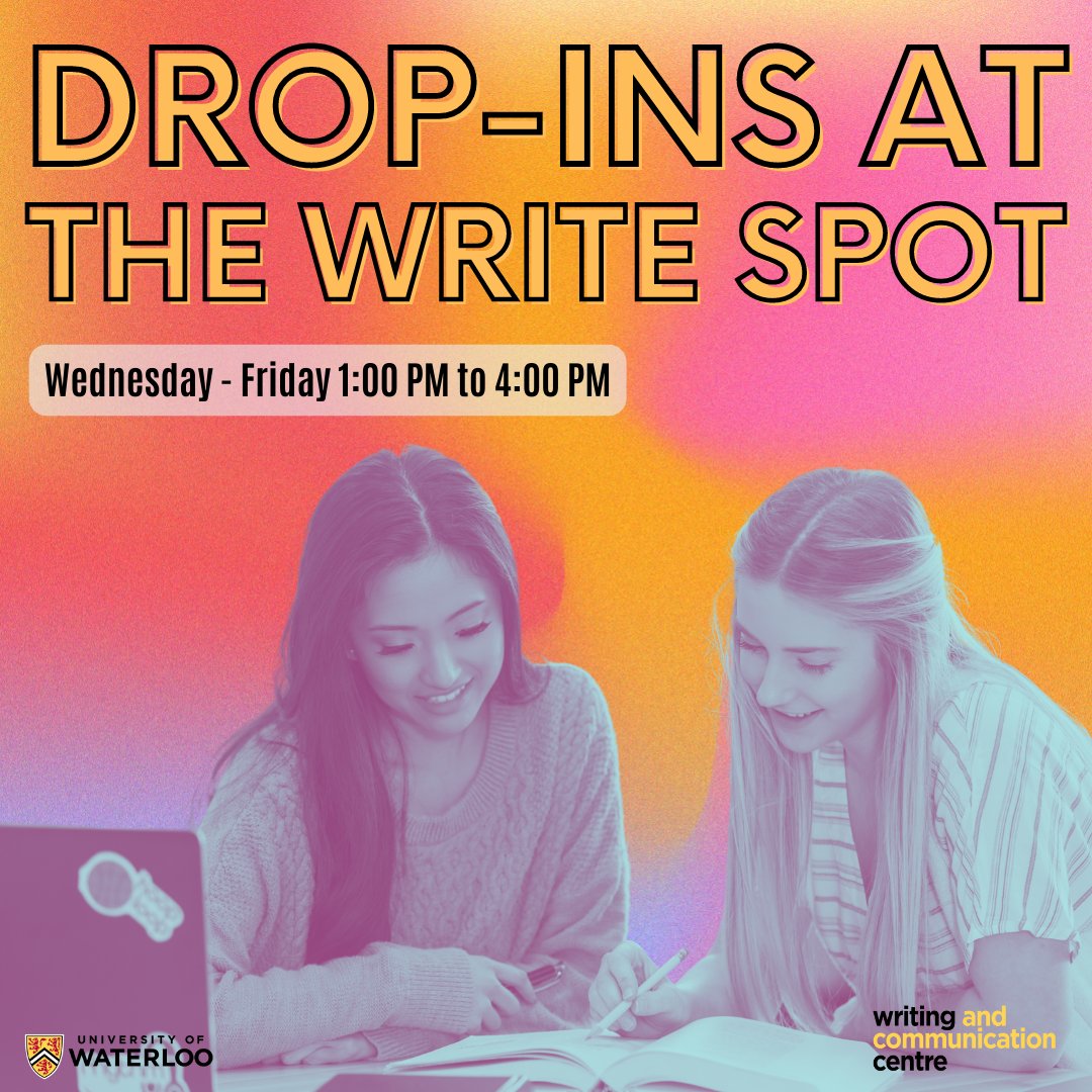 Have a last-minute question? Stop by The Write Spot on Wednesday, Thursday and Friday between 1:00 - 4:30 p.m. to meet with a peer tutor! 

#TWS #thewritespot #uwaterloo #undergrad #graduatestudent