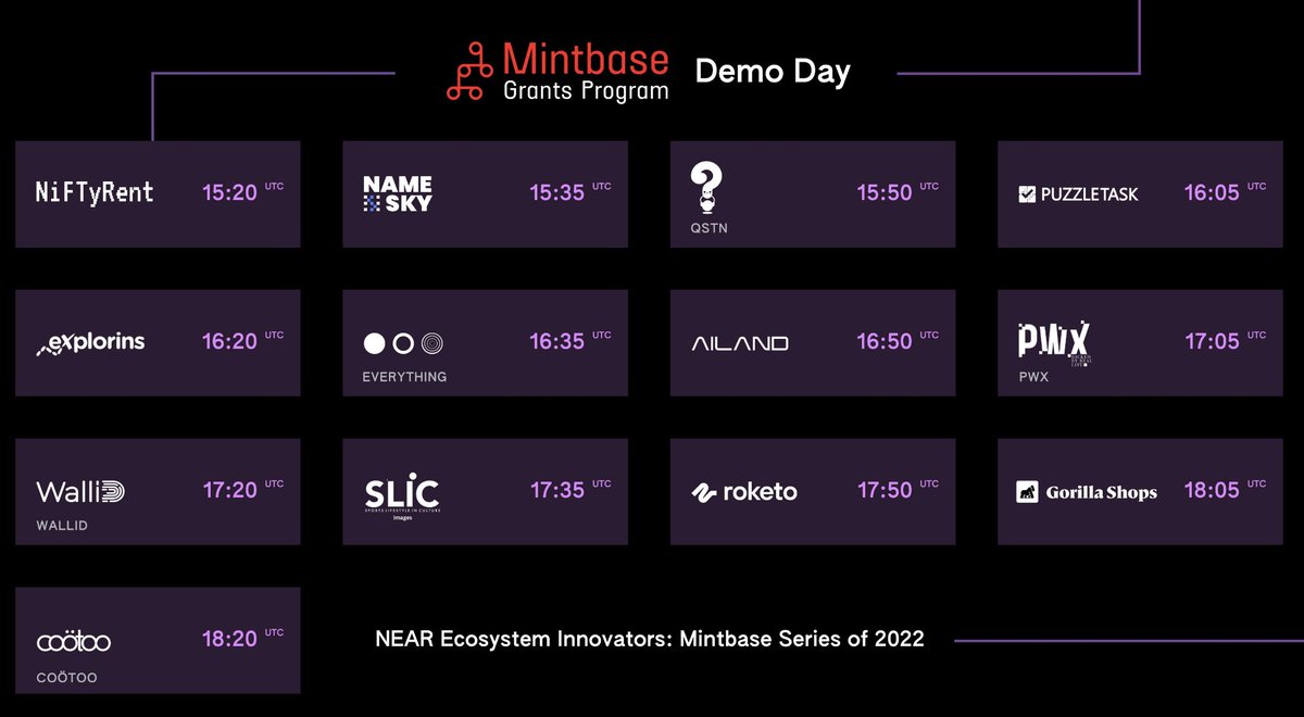 2 more hours until our Demo day, register now lu.ma/fqobwiko✨

Here's the 🥩

➡Find out what innovators are building in the <a href="/NEARProtocol/">NEAR Protocol</a> ecosystem

➡️ <a href="/OpenAI/">OpenAI</a> plug ins

➡️Connect with <a href="/nearhorizon/">NEAR Horizon</a> &amp; <a href="/NEARDevHub/">NEAR DevHub</a>