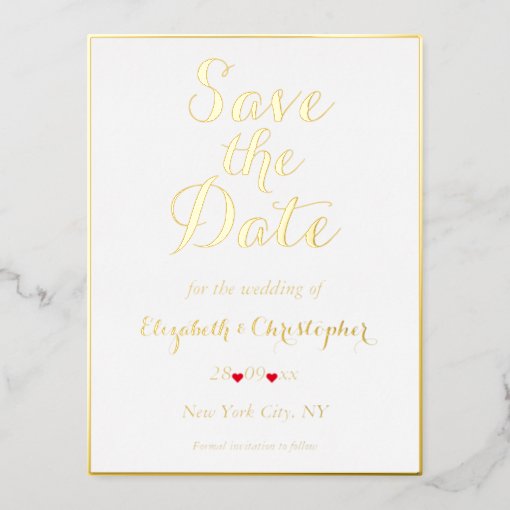 Elegant Wedding Save the Date White Faux Gold Foil Invitation Postcard #weddinginspiration #weddingstationery #wedding zazzle.com/elegant_weddin…