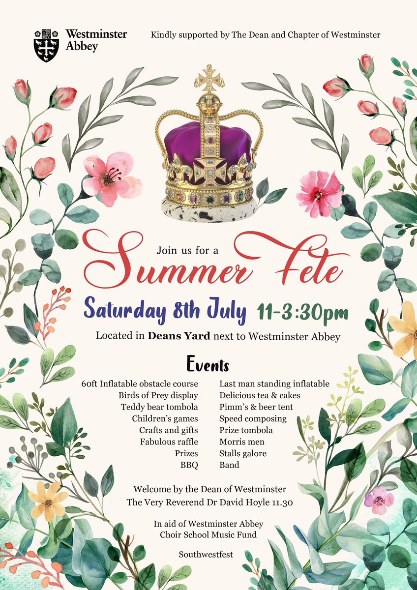 🎉 Only 10 days until our <a href="/WAbbeyChoirSch/">WACS</a>  Summer Fete on Saturday 8th July. No need to book in advance - just arrive and have fun! Something for all the family! More info here: westminster-abbey.org/abbey-events/f… 🥳