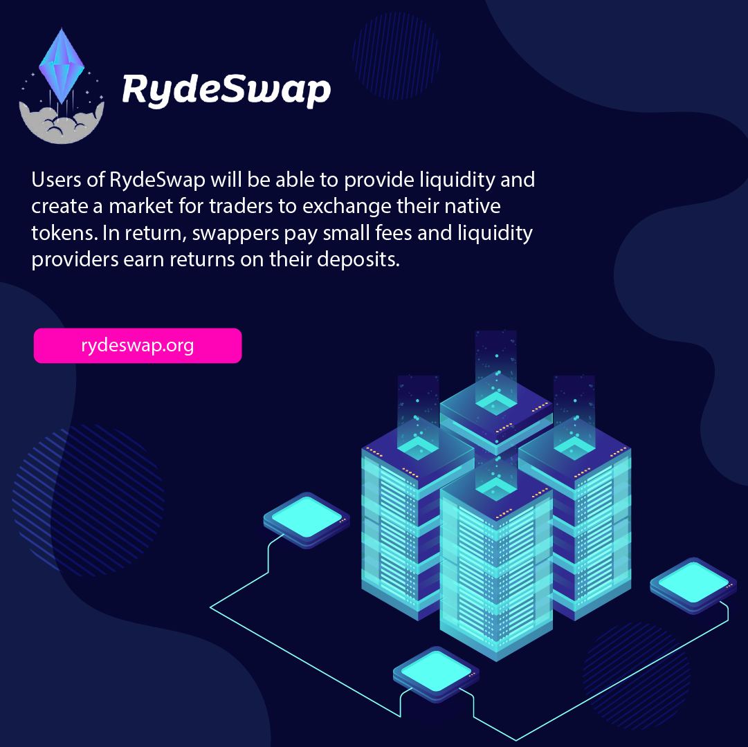 Users of RydeSwap will be able to provide liquidity and create a market for traders to exchange their native tokens. In return, swappers pay small fees and liquidity providers earn returns on their deposits. #RydeSwap #cryptocurrency #CryptoNews