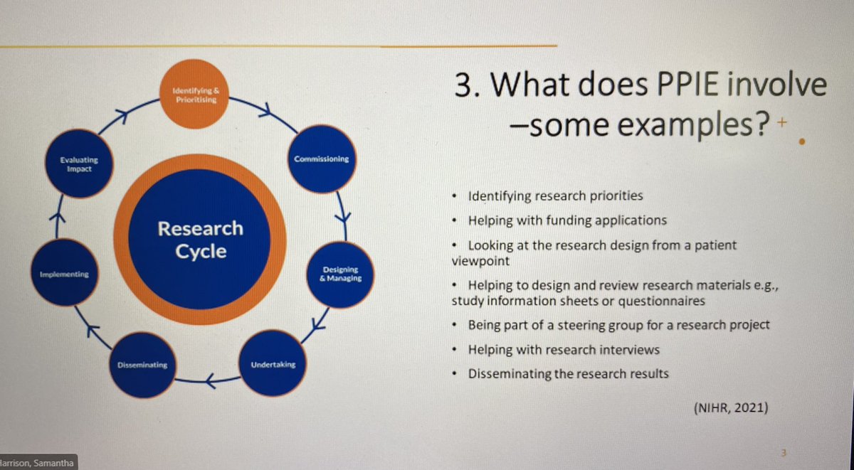 Really useful #cahpr webinar discussing fundamentals of PPIE project design, implementation, dissemination and it’s importance in #research ⭐️ key to include in the research cycle to improve quality and relevance of research ⭐️