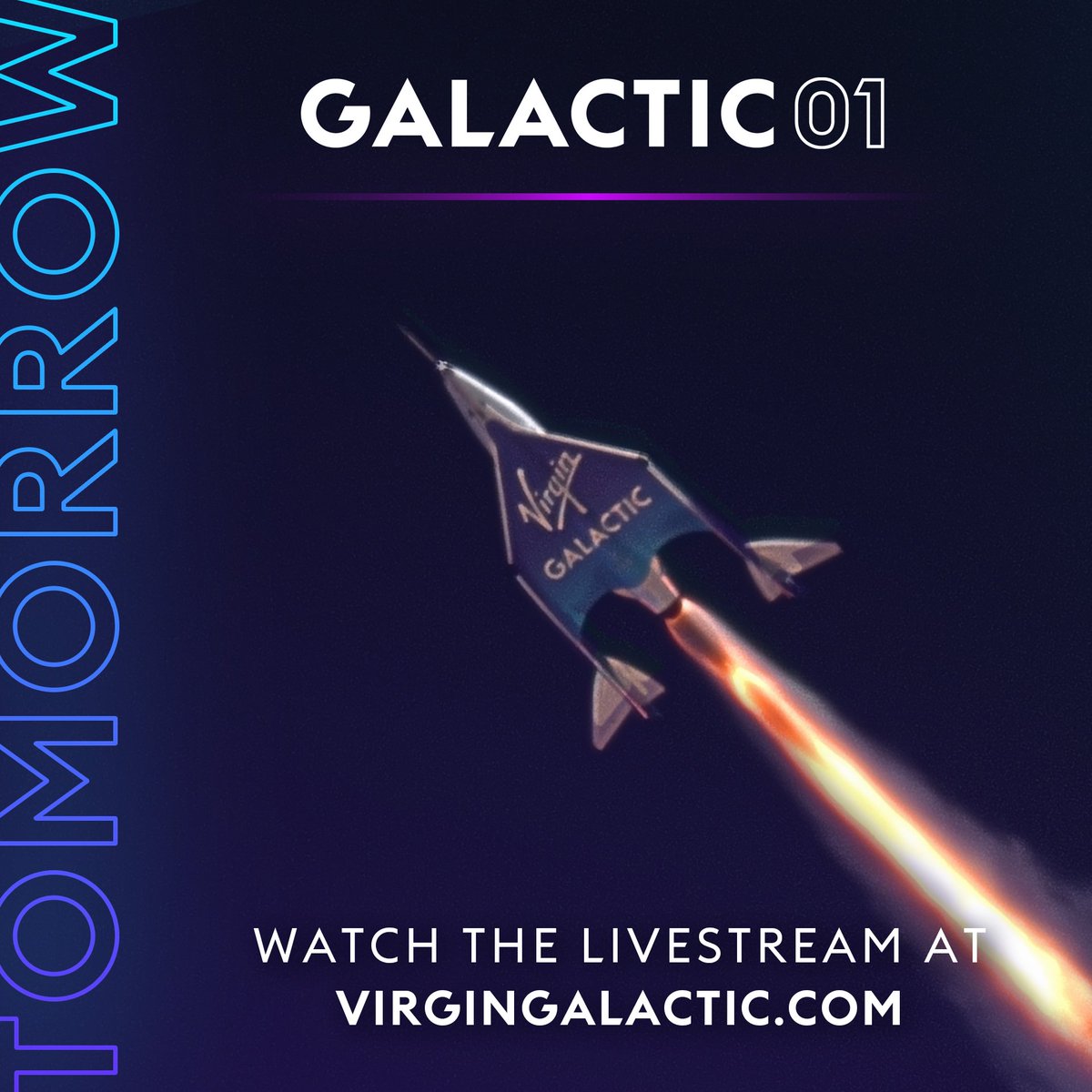 TOMORROW, we're launching The Spaceline for Earth with #Galactic01, our first scientific research mission! You can watch the moment live at 9:00 am MDT | 11:00am EDT. Sign up so you don't miss it: virgingalactic.com