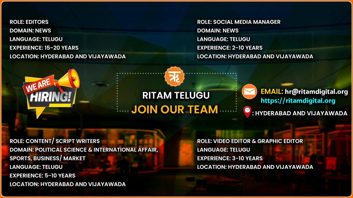 RitamTelugu's tweet photo. We Are Hiring.. https://t.co/dYOyLEIIkx