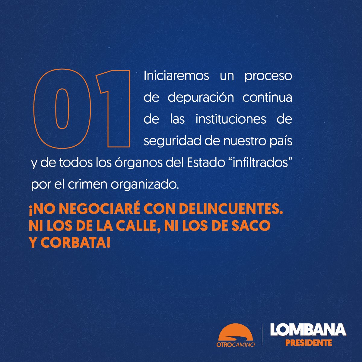 RicardoLombanaG's tweet photo. ¡No negociaré con delincuentes. Ni los de la calle, ni los de saco y corbata! Estas son mis propuestas de seguridad #lombanapresidente #Seguimos https://t.co/dV7bcc2G9Z