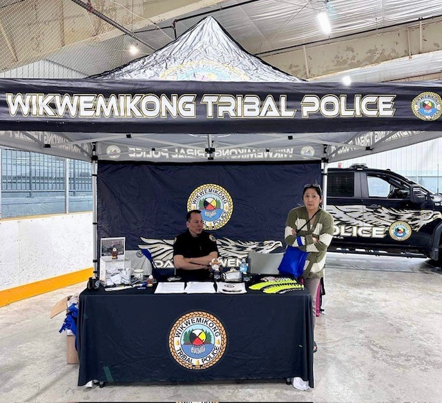 Cst. Jamie Peltier along with summer student, Sierra Pangowish set up at the Job Fair held a few week ago in Wiikwemkoong. Sierra Pangowish met up with NAPS Recruitment Officer Orakwelu as well. Event was well attended with numerous employment packages distributed for Experienced