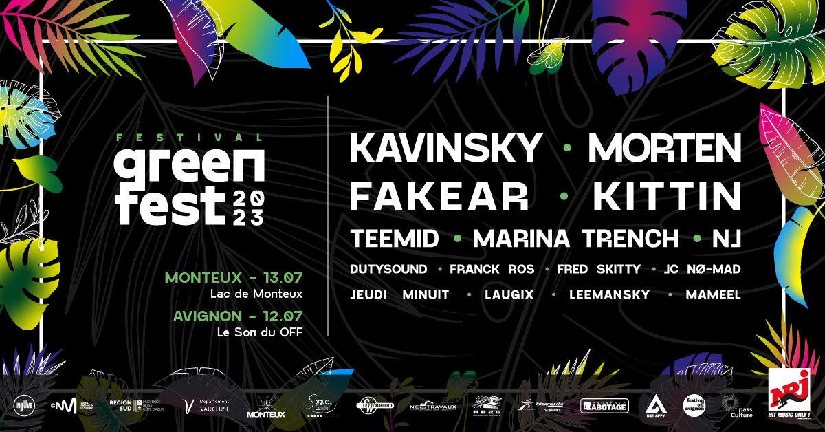 [𝐄𝐕𝐄𝐍𝐄𝐌𝐄𝐍𝐓] 𝐋𝐄 𝐆𝐑𝐄𝐄𝐍 𝐅𝐄𝐒𝐓𝐈𝐕𝐀𝐋 𝐀 𝐌𝐎𝐍𝐓𝐄𝐔𝐗 📷📷 Offre à ton été montilien une toute nouvelle dimension avec la soirée #GREENFEST le 13/07. De 18h à 2h, les plus grands artistes de la scène #électro seront au Lac de #Monteux cutt.ly/9wyIVO3i