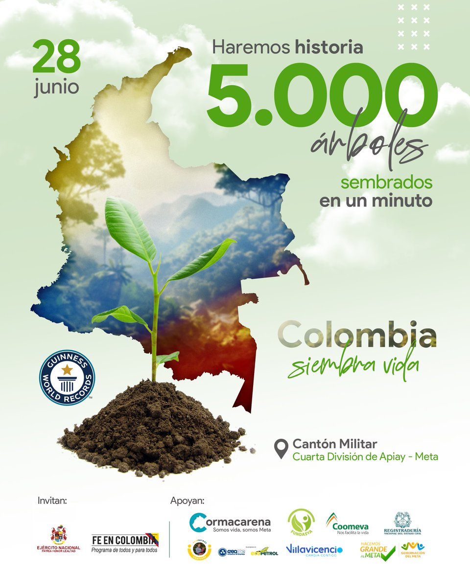 CORMACARENA's tweet photo. ¡Hoy vamos a romper un récord nacional sembrando vida🌳!
Demostraremos una vez más que el trabajo interinstitucional que realiza Cormacarena, permite lograr grandes hazañas. 🤝👏🏻
#colombiasiembravida #SomosMeta https://t.co/YyM9toQYBb