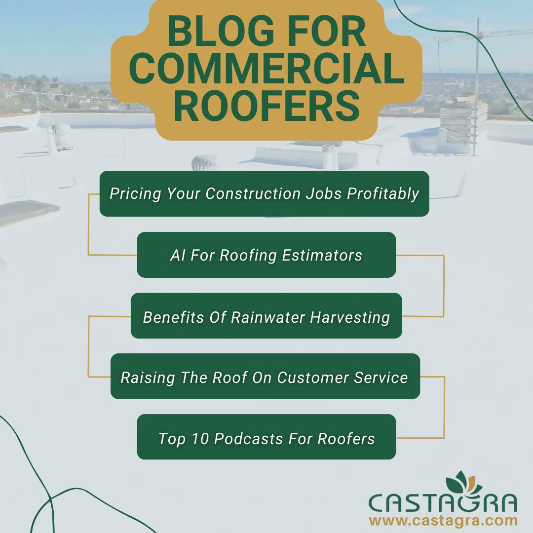 castagra's tweet image. Commercial Roofers!!

Check out castagra.com/blog for all the latest blog posts, like AI For Roofing Estimators, Pricing Your Construction Jobs Profitably, and much more.

#roofers #roofingcontractor #roofingblog #commercialroofers