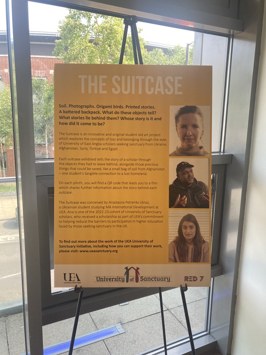 Thank you @NorwichTheatre for exhibiting The Suitcase throughout Refugee Week. The Suitcase is an innovative UEA student led project which explores the concepts of loss & belonging through the eyes of those seeking sanctuary from Ukraine, Afghanistan, Syria, Türkiye and Egypt.