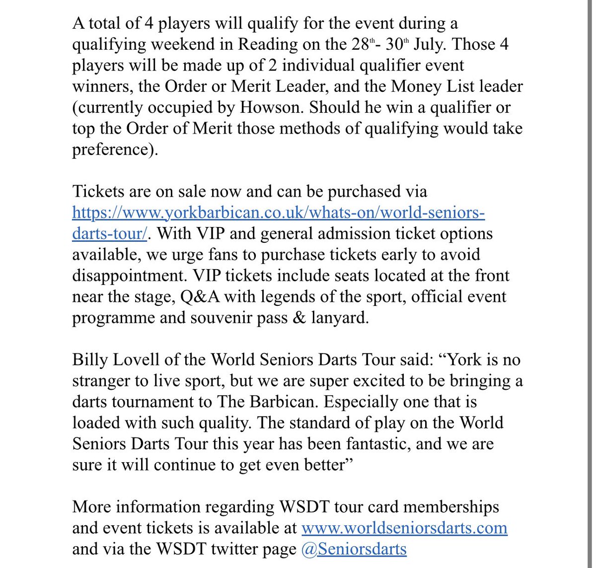 SeniorsDarts's tweet photo. SCOTTY DOG COMPLETES MATCHPLAY INVITATIONAL LINE UP 

Former World Champion @scottydogdart has accepted the 12th and final invitation to the @jenningsbetinfo World Seniors Matchplay at the @yorkbarbican in September 

@RichieHowson180 has also secured his place! 

Full release 👇🏻 https://t.co/kVirB7sQ45
