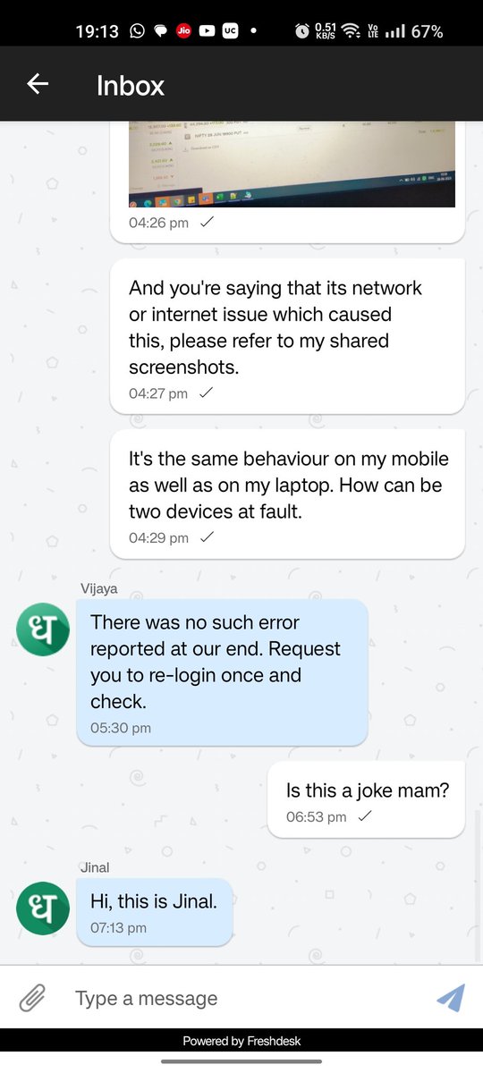 IshwarSinghNeg8's tweet photo. If I had access to this position on time, I could have closed this or placed a Stop Loss.
And this is the response I received from the customer care team. https://t.co/74dY658pvl