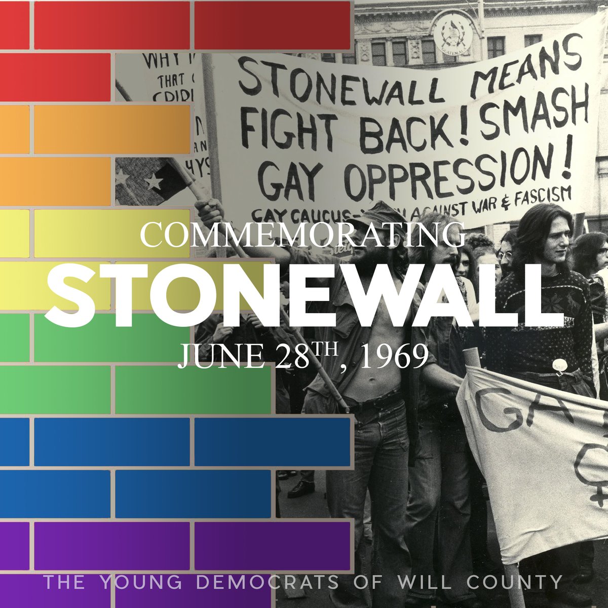 YoungDemsofWill's tweet photo. 🏳️‍🌈 Today, we honor the #StonewallRiots. Remember, #FirstPrideWasARiot - a brave stand against injustice. As we celebrate #Pride2023, let's honor those trailblazers and carry their legacy of love, resilience, and bravery. Happy #StonewallDay! #LGBTQHistory #LoveIsLove 🌈✊🌟 https://t.co/viqIHrogyz
