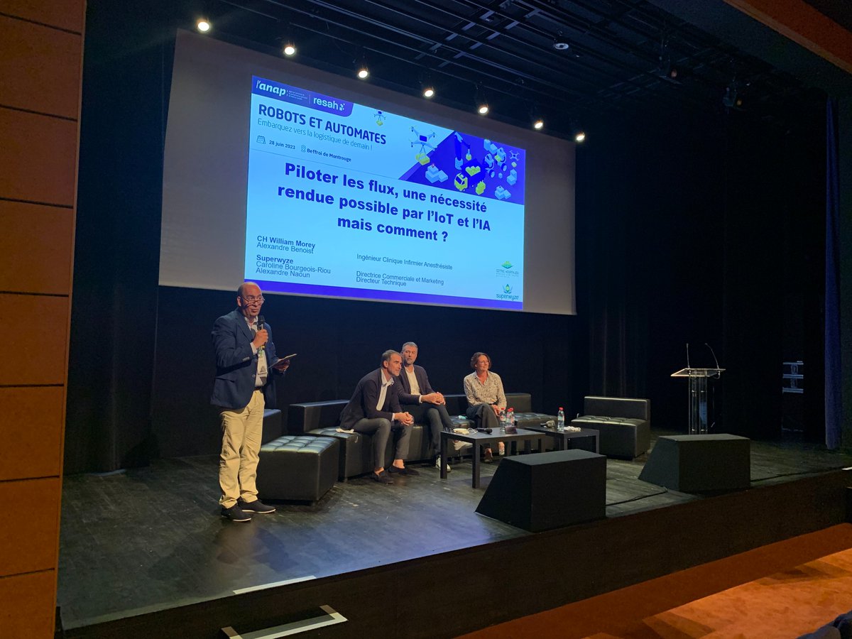 anap_sante's tweet photo. [#RobotsAutomates] Piloter la gestion des flux en 1 clic au lieu d'1h30 : c'est possible grâce à l’IoT &amp; l’#IA @Superwyze ! 🚀

Caroline Bourgeois-Riou &amp; Alexandre Naoun vous présentent leur solution aux côtés de Stéphane Kirche &amp; Alexandre Benoist du @CHWM71 👀

#logistique https://t.co/JzLHUXQL7B