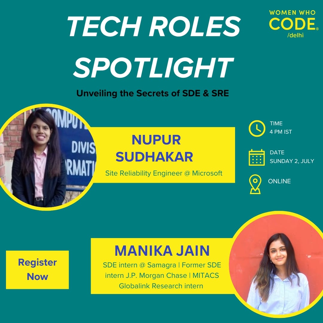 WWCode_Delhi's tweet image. 📣 Calling all tech enthusiasts! 🖥️
The wait is finally over! We are thrilled to announce the highly anticipated Episode 1 of Women Who Code Delhi&apos;s Tech Roles Spotlight, where we&apos;ll be unraveling the secrets behind different roles in the tech industry.