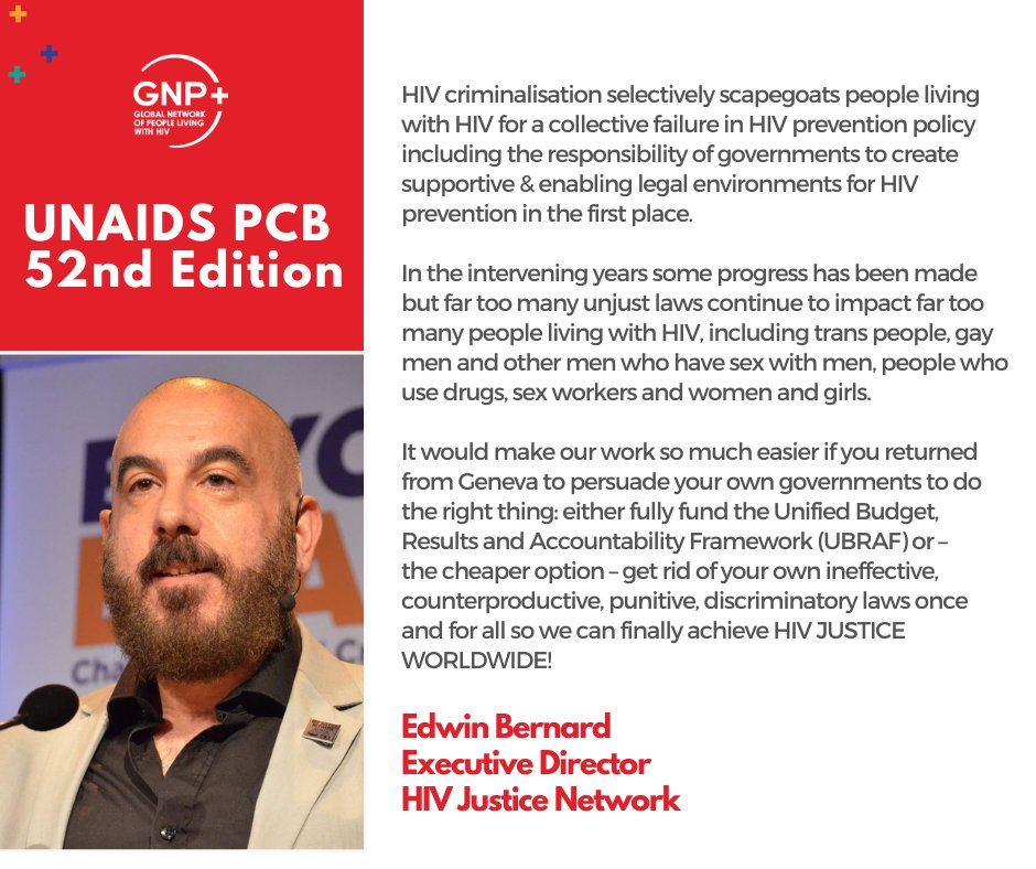 gnpplus's tweet photo. @UNAIDS #PCB52 HIV criminalisation selectively scapegoats people living with HIV for a collective failure in HIV prevention policy including the responsibility of governments to create supportive & enabling legal environments for HIV prevention in the first place
@HIVJusticeNet https://t.co/3IQ8uziYXb