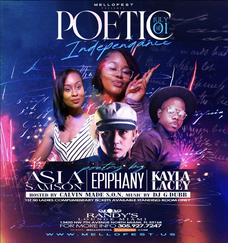 SOBELIVE305's tweet photo. ✍️ If you love poetry and dinner parties! THIS ONE’S FOR YOU. ✨🌟✨

Mello Fest Presents “Poetic Independence”

A Poetry Dinner Party
Saturday July 1st, 2023

Poetry By:
Asia Samson (@theasiaproject)
Kyla J. Lacey (@KylaJLacey)
Epiphany (@piphisms)

Hosted https://t.co/O1el2Ugy1O