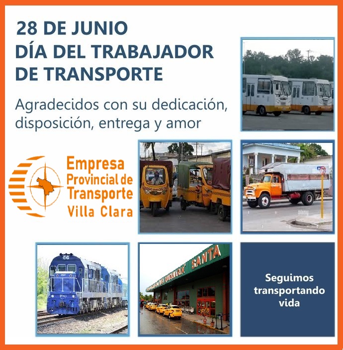 TransporteVC's tweet photo. #EPTVC 28 de junio "DÍA DEL TRANSPORTISTA", esta gran familia celebra con  orgullo, compromiso e iniciativas que apuestan por  continuar elevando el coeficiente de disponibilidad técnica de los  medios con ingenio y creatividad. MUCHAS FELICIDADES
#TransporteCuba #MejorEsPosible https://t.co/8osvcMkJmA