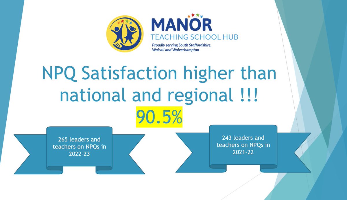 So proud to be given this statistic today from Ambition - wonderful to know that we are better than other provider. Join @manorteach NPQs to find out why you matter to us. manorteachingschoolhub.com/npq/