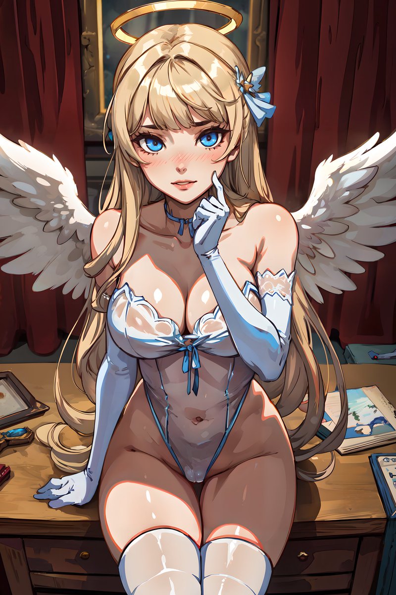 'Are you... Staring at my face, human? If you look at me like that for too long... I might get blushing even more... Hehe.'

Lingerie angel girls, a new series begins.