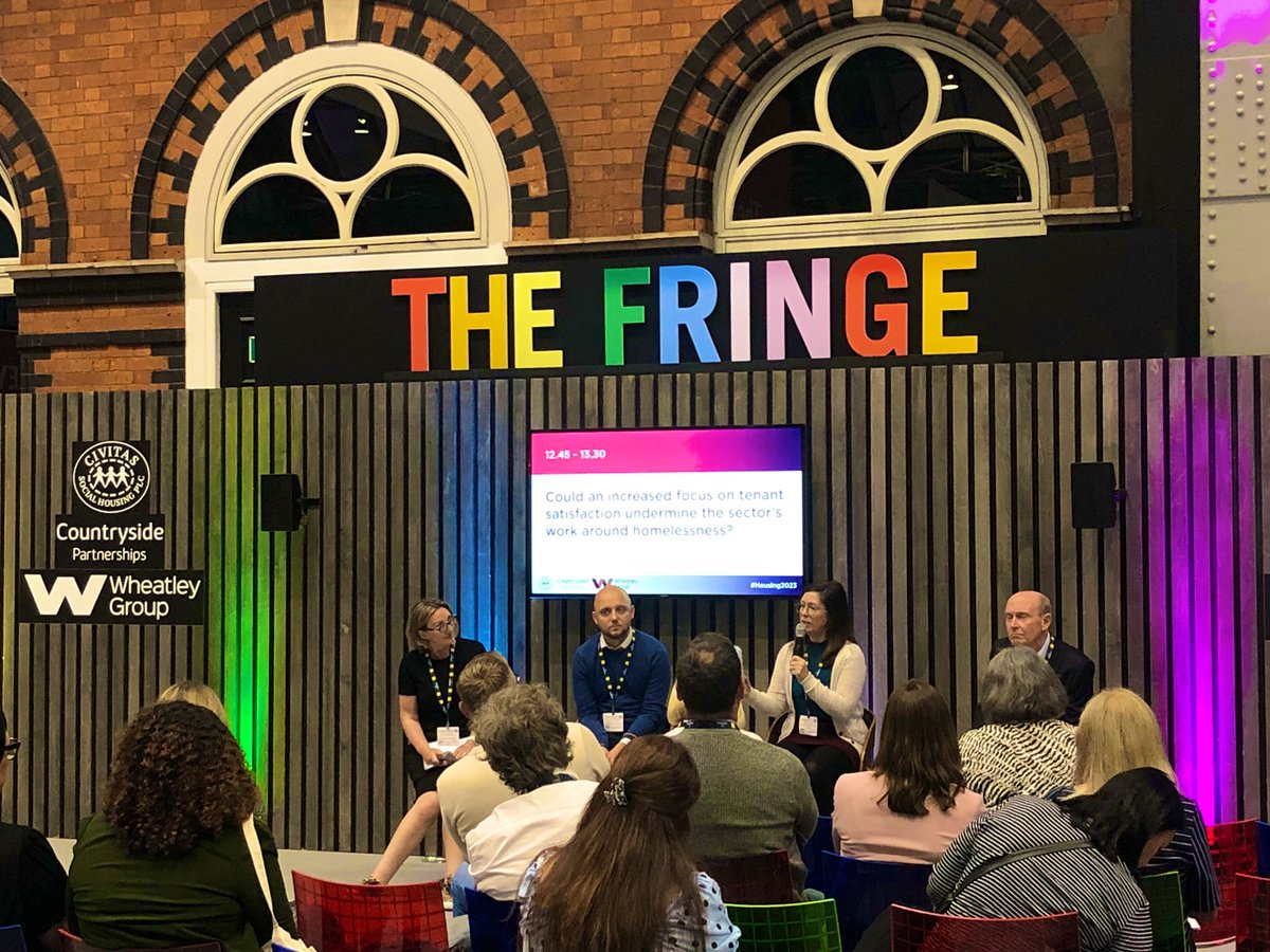 Good session on homelessness at the fringe stage at #housing2023 - what’s clear is the current trade offs to make costs work might make it more difficult for organisations to provide homes for those that need them most. 
A long term strategy on housing is needed more than ever