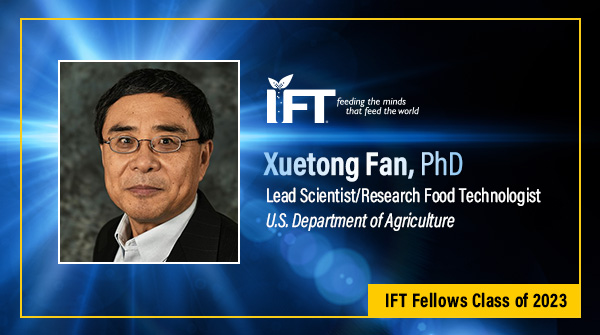 #IFTCelebrates @USDA's Xuetong Fan, PhD, a member of the 2023 Class of IFT Fellows. He is recognized for his remarkable contributions to IFT and the #scienceoffood, and unwavering commitment to #foodquality and #foodsafety. hubs.la/Q01W1JnL0