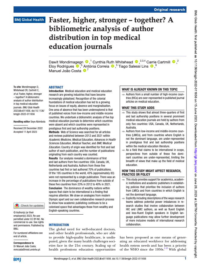 GlobalHealthBMJ's tweet photo. "Academic publishing continues to be a colonised space that advantages those from wealthy and English-speaking countries."

📣 New Research ➡️ https://t.co/d05gCXQlA5 https://t.co/zol3RS4i7J