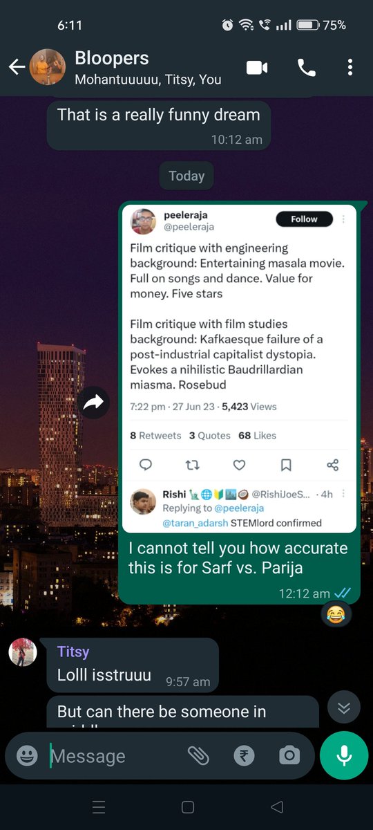 pratsesh's tweet photo. @ayy_parija I sent this to my Himz and Titsy last night. Sarfaraj is my engineer friend who runs a review page on Instagram. https://t.co/lBOe5tWBYf