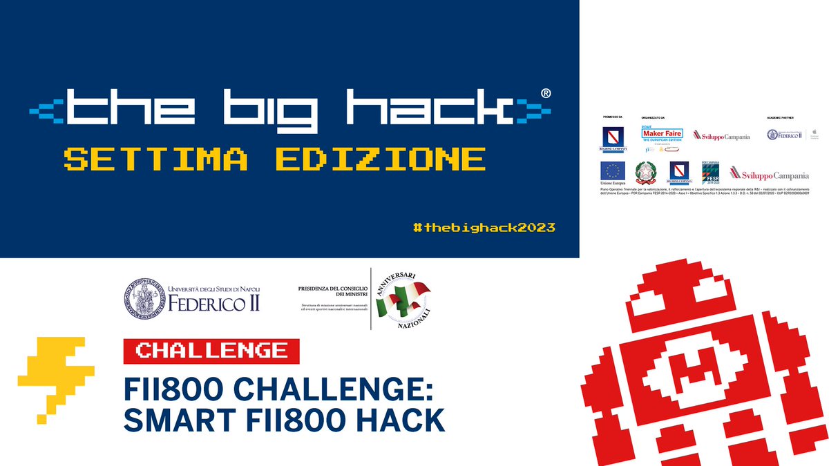 "Smart FII800 Hack" è la #challenge del Big Hack pensata per valorizzare, attraverso una nuova #app rivoluzionaria, il patrimonio artistico e culturale dell'Università degli Studi di Napoli Federico II. 
Scoprila e iscriviti!▶️2023.thebighack.makerfairerome.eu/challenge/ 

#thebighack2023