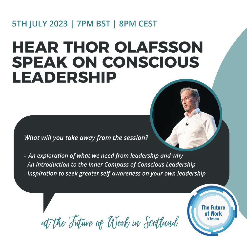 SLeadersGroup's tweet photo. Next week Thor Olafsson will speak at the Future of Work Scotland on the 5th July...

What can attendees expect to take away from the session?

Register for free and get inspired! 
https://t.co/H4MKZ8FoUC

#leadership #inspiration #futureofwork #consciousleadership #beyondego https://t.co/7rX0CVCh6u