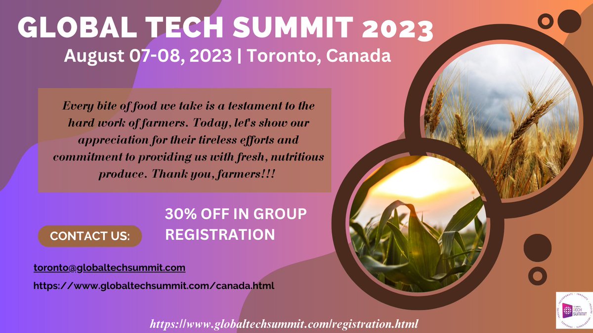 The global demand for food is increasing, and sustainable #agriculture holds the key to feeding a growing population. Let's discuss the role of regenerative practices, & agroecology in building a resilient food system in upcoming #GlobalTechSummit 2023. #FoodSecurity #RegisterNow