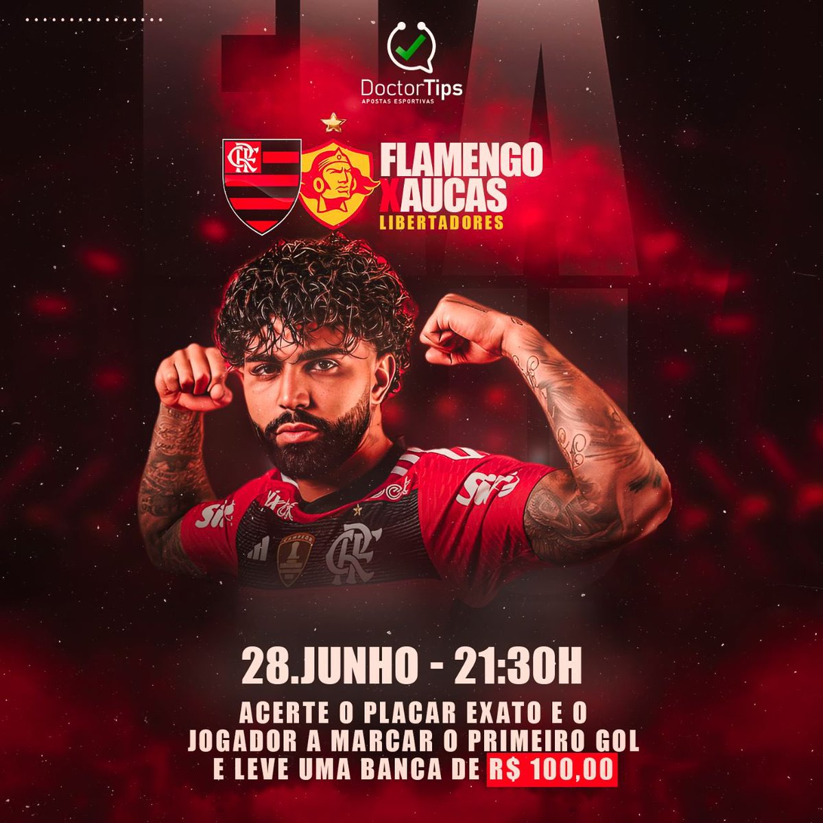 Eu vou dar uma banca de R$100 pra quem acertar o PLACAR EXATO e o PRIMEIRO JOGADOR a marcar gol na partida (não tem limite de vencedores).

REGRAS 👇🏻
1) Comente seu PLACAR EXATO e o jogador a marcar o primeiro  gol

2) Curta o post e dá um RT

3) Acertou ? Já era, 100 R$ de banca