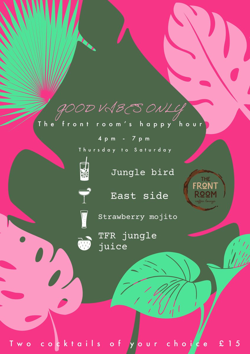 Thefrontroomhw's tweet photo. Starting THIS THURSDAY! 🍹 #happyhour #cocktails https://t.co/irUihWulb4