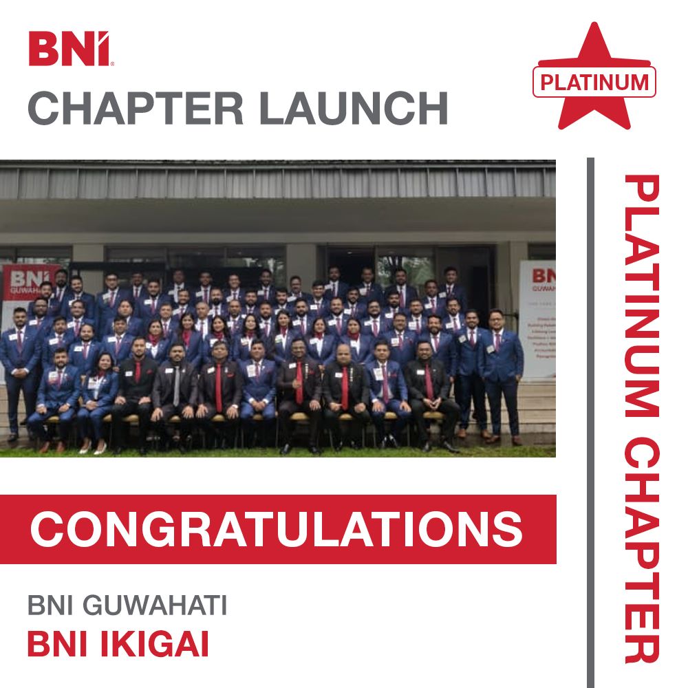 BNIindia's tweet photo. We are delighted to announce the launch of the 9th chapter of BNI Guwahati, BNI IKIGAI PLATINUM CHAPTER with 57+ members, 65 visitors and 341 referrals.
Many congratulations to ED Siddharth Garodia
#BNI #BNIIndia #BNIGuwahati #BNIChapters #BNIMembers #ReferralsForLife https://t.co/ELz8Ov6ds3