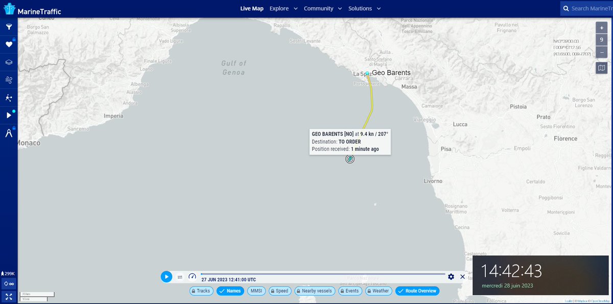 RobertSurcouf9's tweet photo. 13/n #Geobarents repart d'#Italie. L'#Oceanviking est à peine arrivé au large des côtes #Lybiennes qu'il repart déjà, en ligne droite / Geobarents is leaving 🇮🇹 while OceanViking as soon as arrived close to #Lybian coats goes back straigh away to #Italia

Ferrys. Human smuggling https://t.co/z4zwu142Ab
