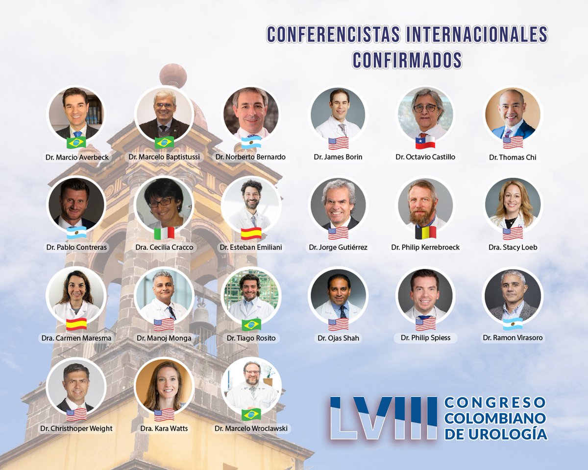 Conozca los profesores internacionales que vamos a tener en nuestro LVIII CONGRESO COLOMBIANO DE UROLOGÍA 2023.

📍 CARTAGENA📆9 al 13 de agosto

Realice su inscripción en el siguiente enlace: scu.org.co/inscripciones2…

¡LOS ESPERAMOS!

#SCU2023