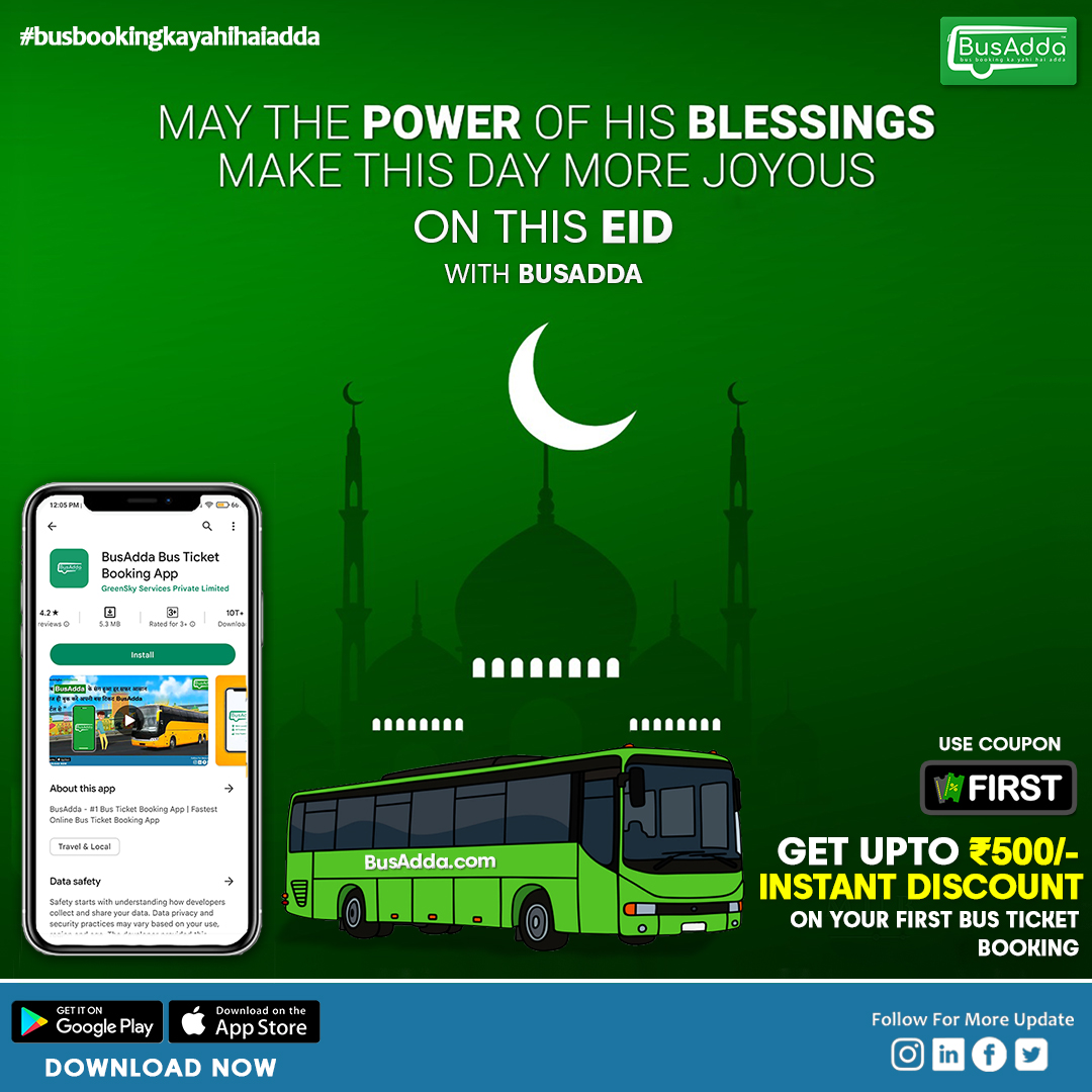 BusaddaC's tweet image. BusAdda Family Wish You All Eid Al Adha Mubarak 🌙

 #eiduladha2023 #busadda #eidmubarak #bus #bustravel