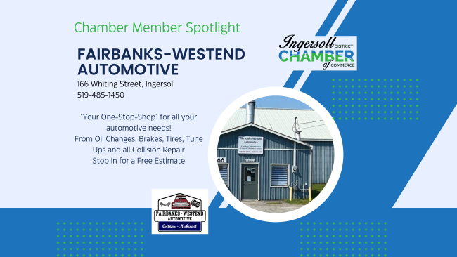 ingersollchambe's tweet photo. Today in the Chamber Member Spotlight is Fairbanks-Westend Automotive, a family owned automotive needs business that has served Ingersoll and the surrounding community for over 50+ years! https://t.co/NlSPlReJsK